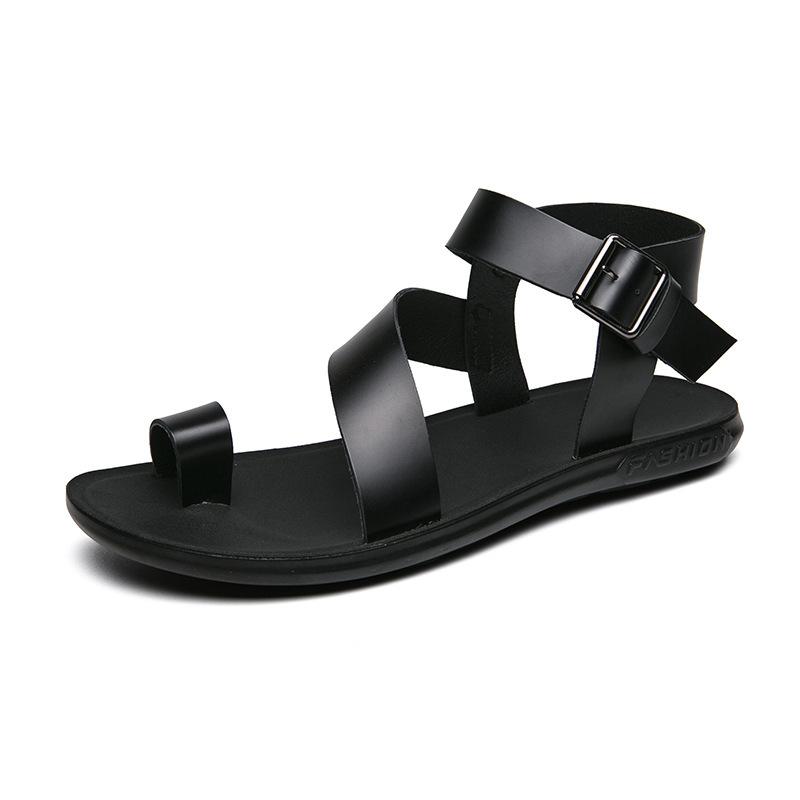 2026 Sommer Klassisch Schwarz/Weiß Herren Rom Echtes Leder Römische Sandalen Gladiator Atmungsaktive Sandalen Romanas Hombre Flache Sandalen 40