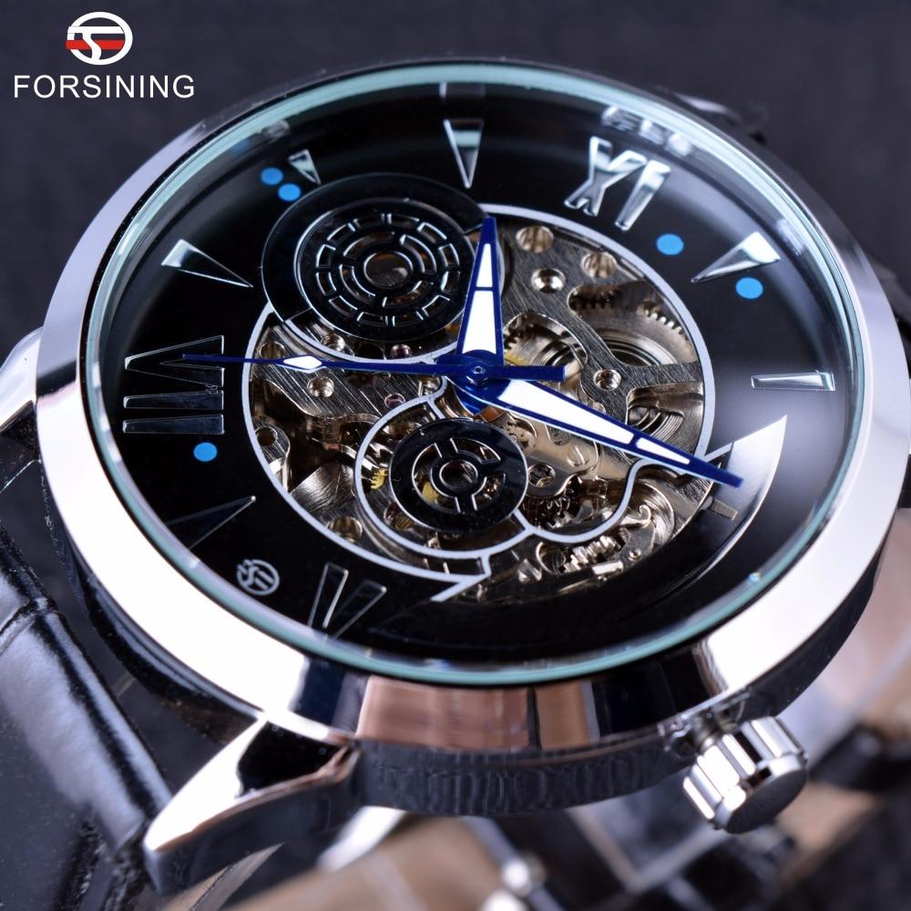 Forsining Zeit Raum Mode Serie Skeleton Herren Uhren Top Marke Luxus Uhr Automatische Männliche Armbanduhr Automatische Uhr schwarz