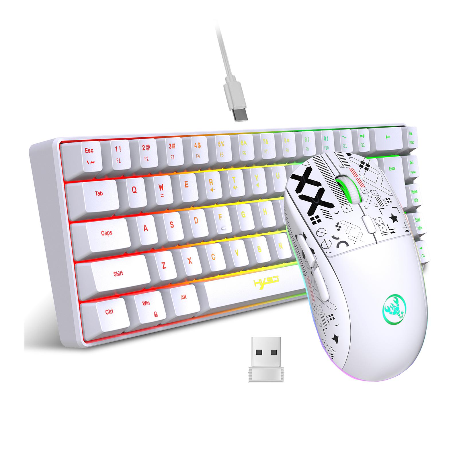 HXSJ Tastatur- und Maus-Kombination, kabelgebunden, K68 RGB Streamer, Mini-Gaming-Tastatur, Membrantastatur und weiß