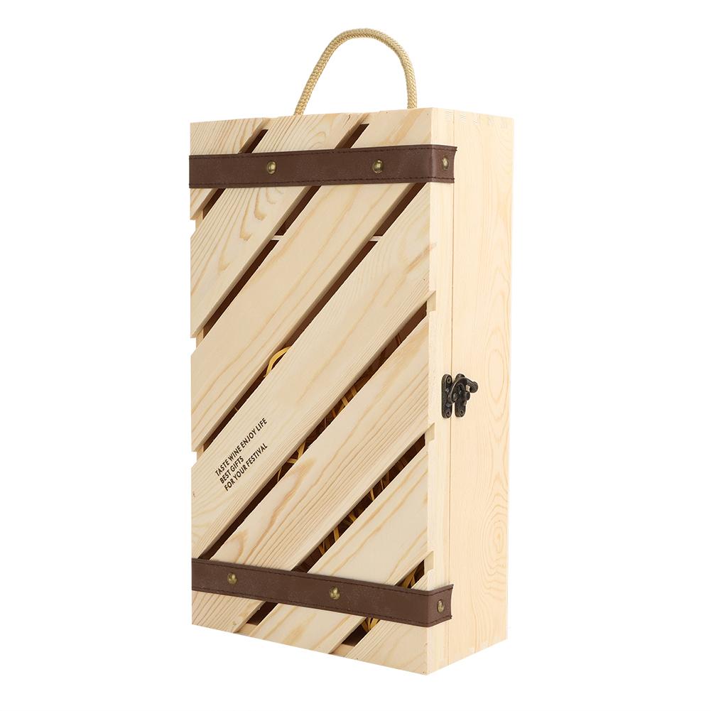 Rotweinbox Holz Schrägstab Wein Geschenkbox Halter mit Griffseil für 2 Flaschen Wein
