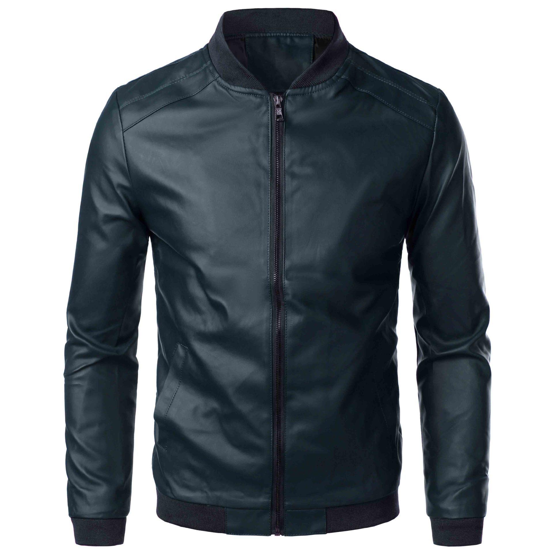 Herren Frühling Herbst Neue Lederjacke Mode High End Trendige Motorrad Koreanischer Stil Slim Fit Stehkragen Oberbekleidung L blau