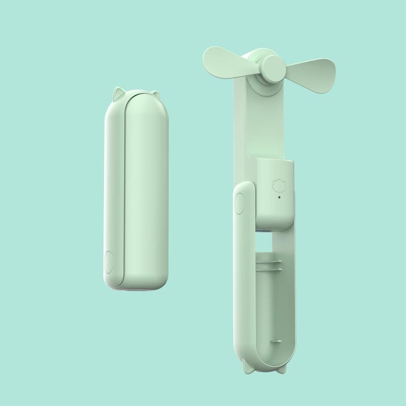 Tragbarer, zusammenklappbarer elektrischer Ventilator, 3-in-1, Mini-Handventilator, leichter tragbarer Taschenventilator, kleiner Ventilator für Studenten grün