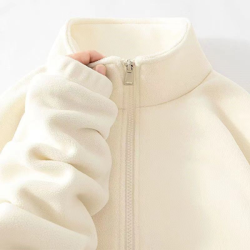 High-End Polarfleece-Jacke Lässig Verdickt Doppelseitiges Fleece Herren und Damen Stehkragen Hübsch Allround Übergröße Jacke M beige