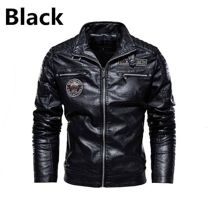 1Pcs Herren Winter Windschutz Leder Jacke Motorrad Jacken Mantel verdicken Mantel S schwarz