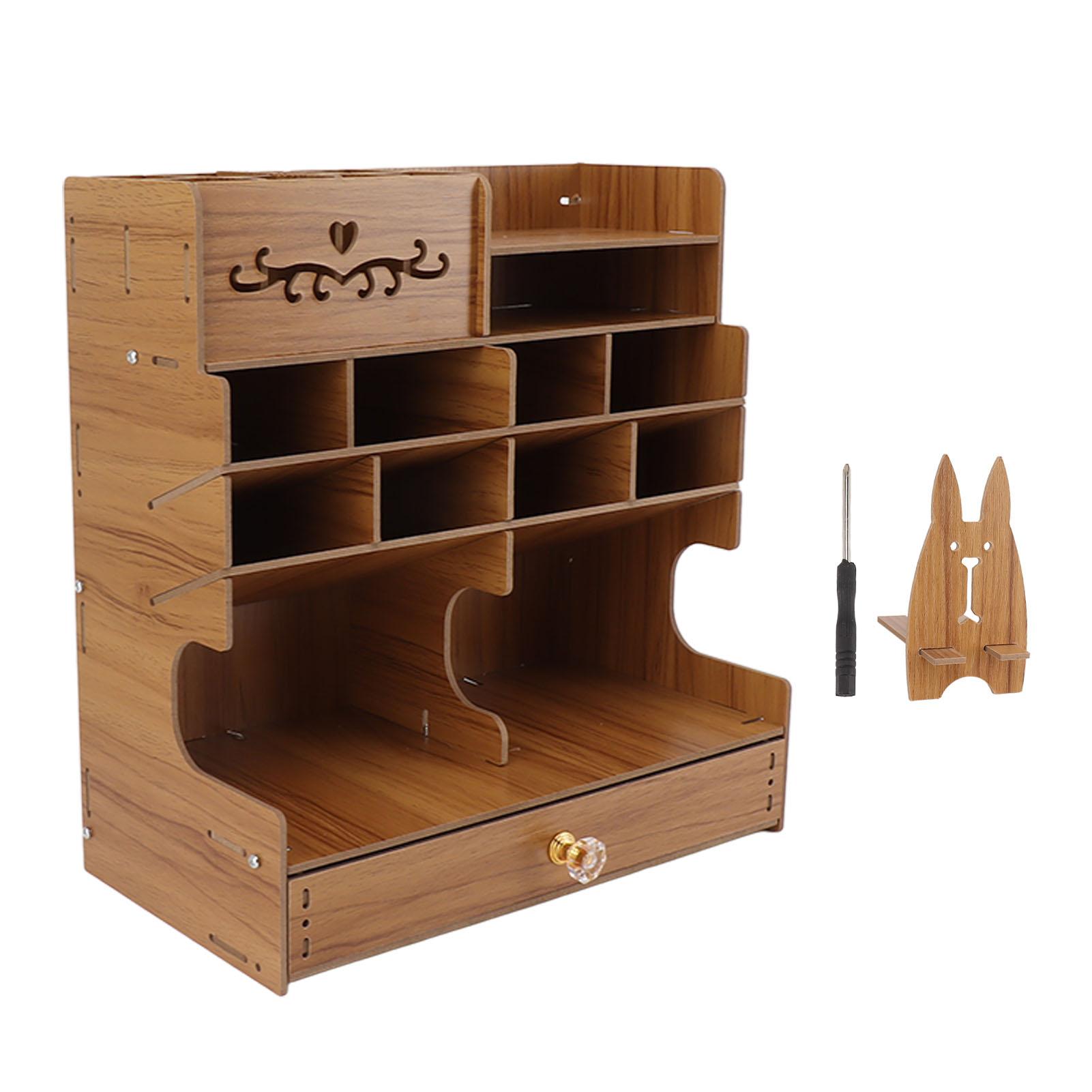 Hölzerner Schreibtischorganizer Multifunktional DIY Stifthalterbox Desktop-Schreibwaren Einfache Montage Zuhause