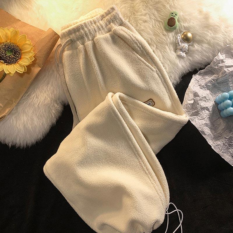 Damenhose, elastische Taille, Winter-Kordelzug, Fleece-Hose, Thermo-Jogginghose, Lounge-Hose L apricot