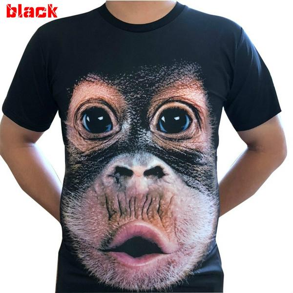 Herrenmode Lässig 3D-gedruckte Parodie Gorilla Lustiges Affen-T-Shirt Coole Kurzarmhemden L