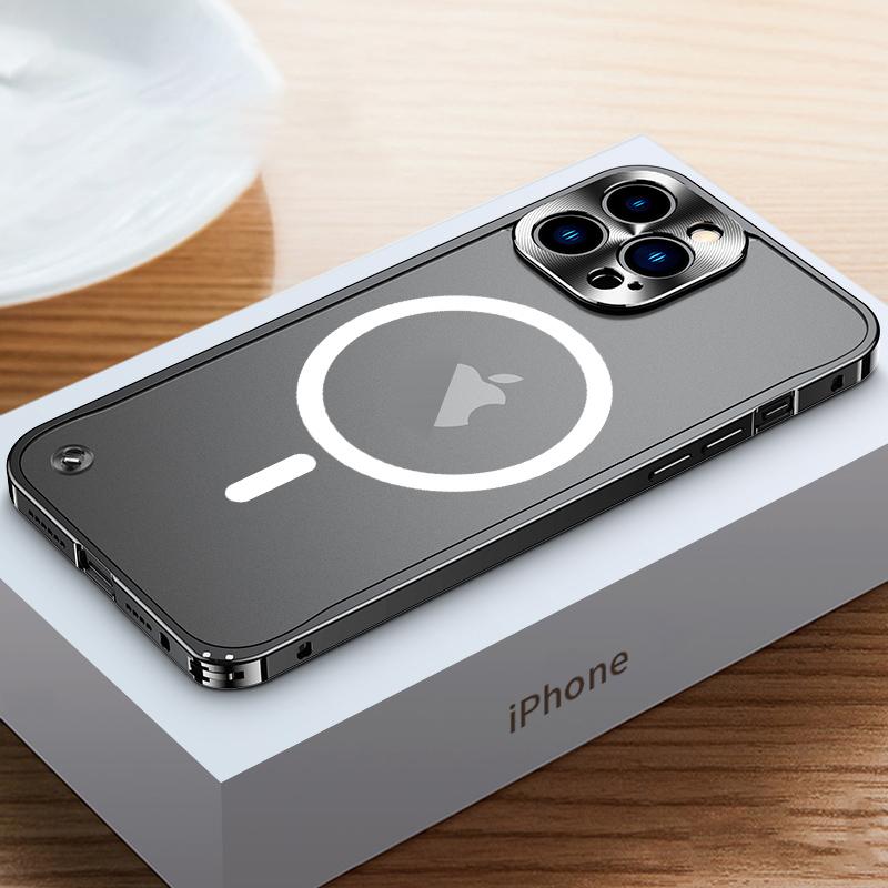 Magnetische Telefonhülle mit Metallrahmen für iPhone 11 12 13 14 15 16 Pro Max Aluminiumlegierung Vollobjektivschutzabdeckung für iPhone 16 Überzogene Metallrückseite For iPhone 12 mini schwarz