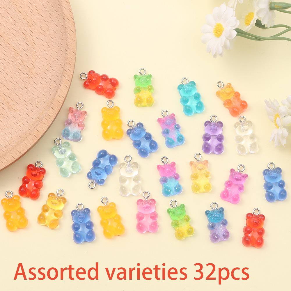 8/16/32 Stück Harzmaterial Farbverlauf Bär Anhänger Harz Bär geformt Anhänger Tier Anhänger DIY Sommer Strand Fußkettchen Armband Ohrringe 32pcs