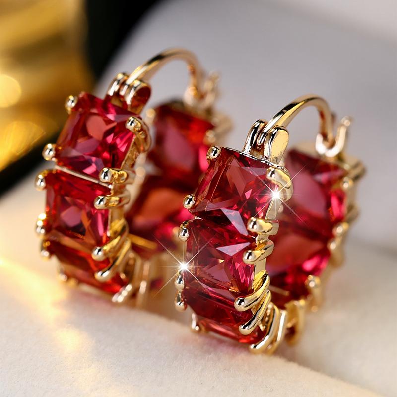 1 Paar Weiß Blau Lila Grün Zirkon Block Geometrische Creolen für Frauen Mädchen Koreanische Modeschmuck Party Ohr Zubehör rot/gold