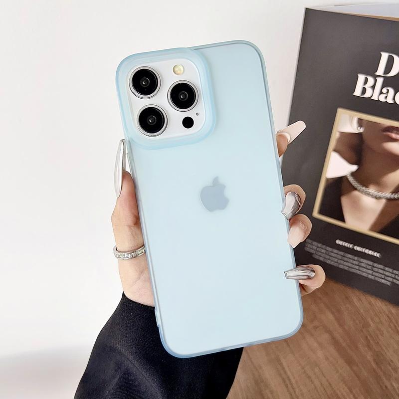 Frosted Clear Handyhülle für iPhone iPhone 16 15 Pro 14 Plus 13 12 Pro Max 11 Stoßfeste, weiche TPU-Rückseite in Volltonfarbe iPhone 15 Pro blau