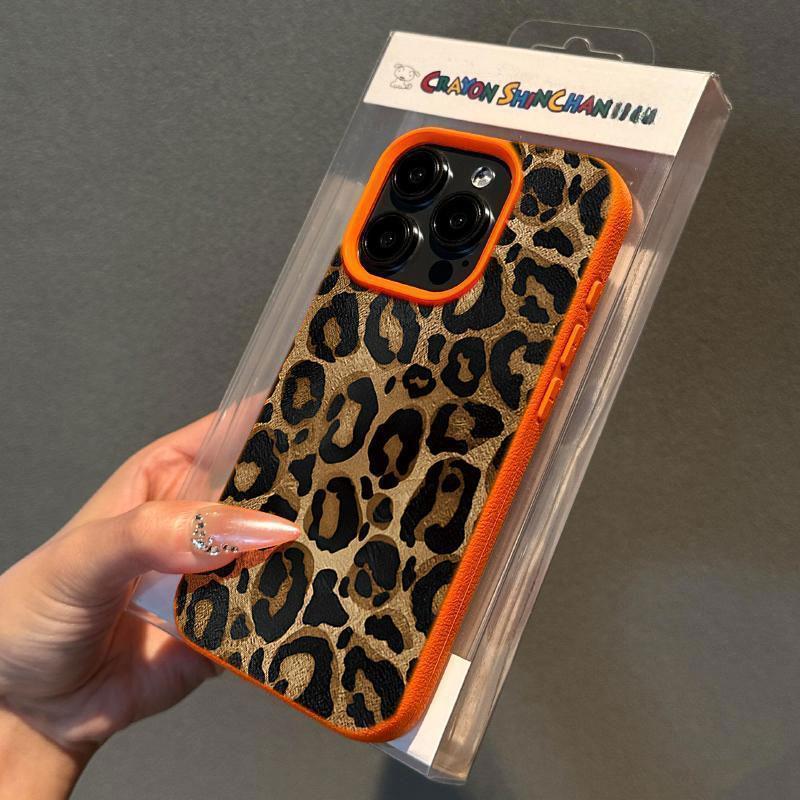 Leopard Frosted Handyhülle für Apple iPhone16promax - Weiche, sturzfeste Silikon-Handyhülle für iPhone 16/15/14/13/12/11/Xs/Xr/Xsmax/Pro/Plus Apple 16pro orange
