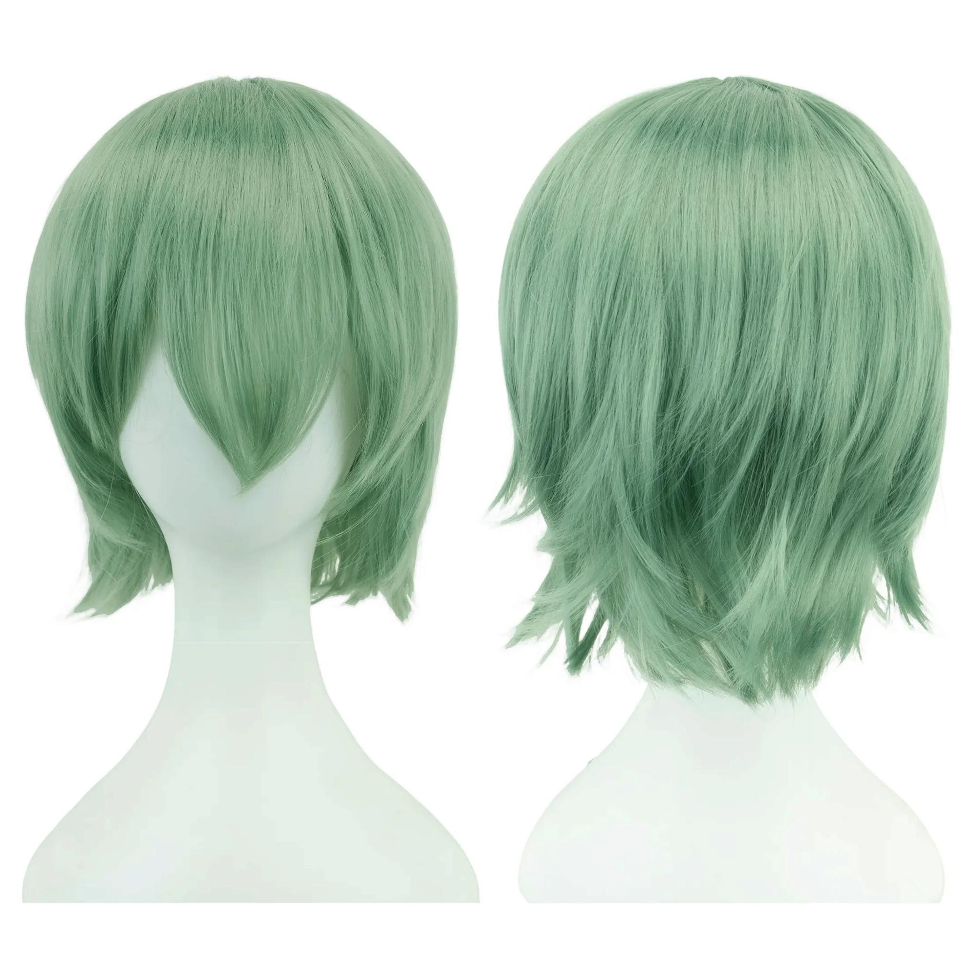 Synthetische Unisex 12 Zoll Kurze Cosplay Haare Party BOB Perücken mit Pony Rosa Blond Orange Halloween Kostüm Lolita Perücke Light Green-12inches