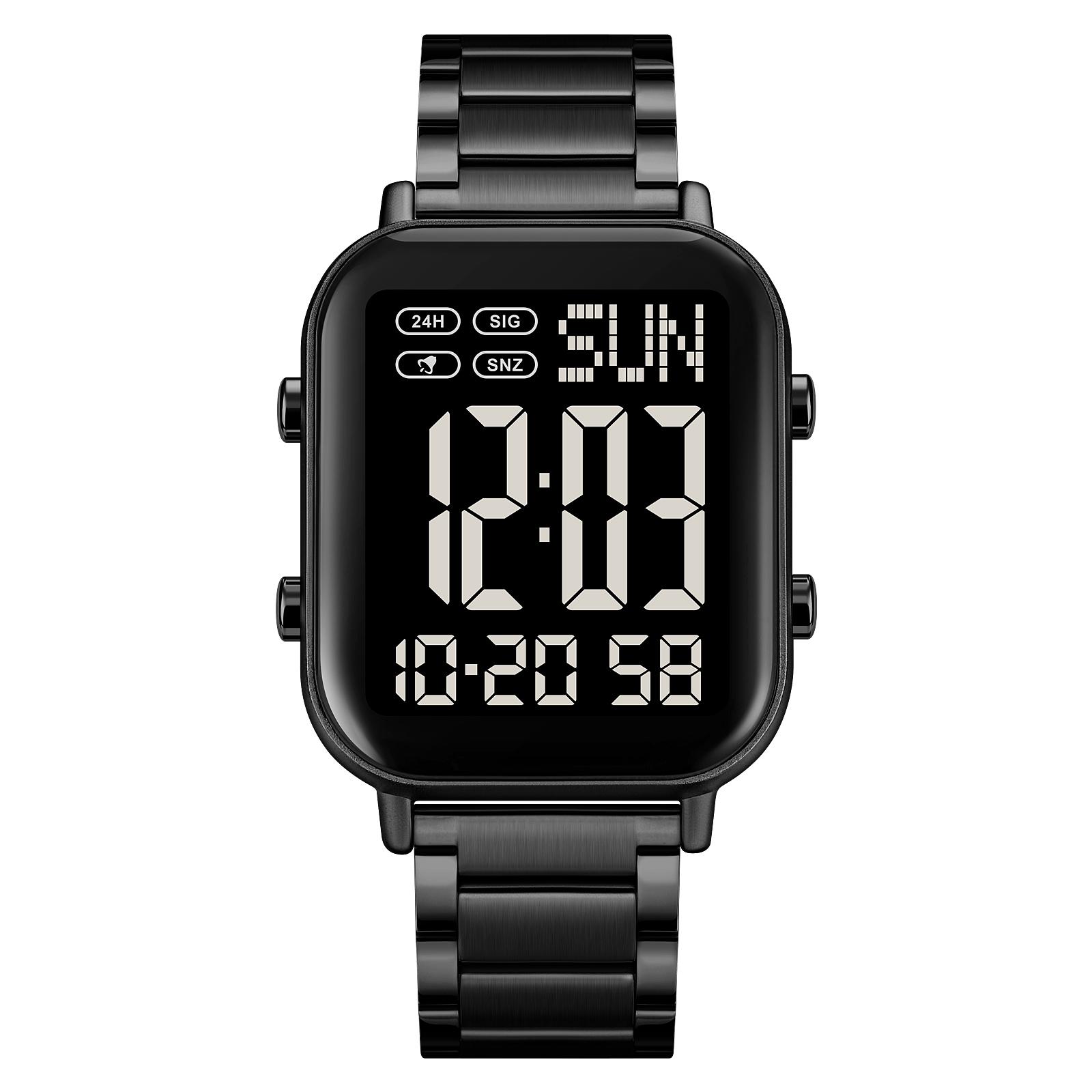 SKMEI Digitaluhr für Männer und Frauen, 30 m wasserdicht, Armbanduhren mit Hintergrundbeleuchtung, 1/100 Sekunde Black schwarz