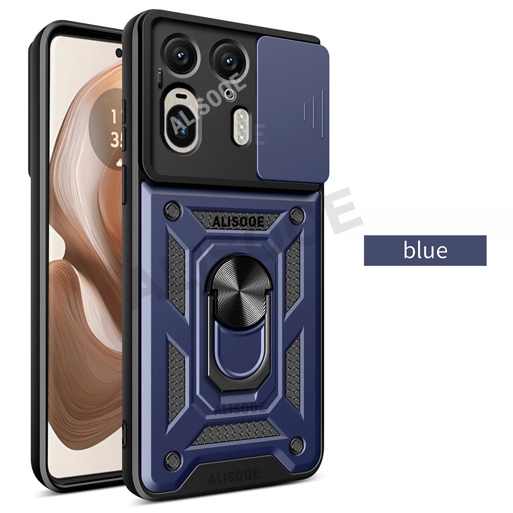 Schiebekamera Hülle für Motorola Edge 50 Ultra 5G Hülle Armor Ring Ständer Schutzhülle für Motorola Moto Edge X50 Ultra Capa for Edge 50 Ultra blau