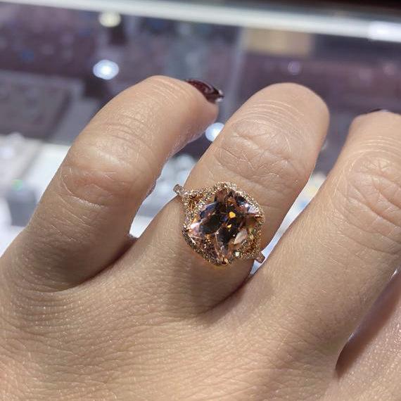 Verlobungsringe Weißer Zirkon Roségoldring für Damen Rosa Zirkonring Kristallschmuck Eheringe für Damen 10&ROSE GOLD COLOR gray