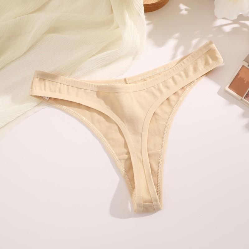 FINETOO Damen Tanga Weiche Baumwolle G-String Dessous Sexy Low Rise T-Back Unterwäsche S-XL Bequeme Panty Mädchen M beige
