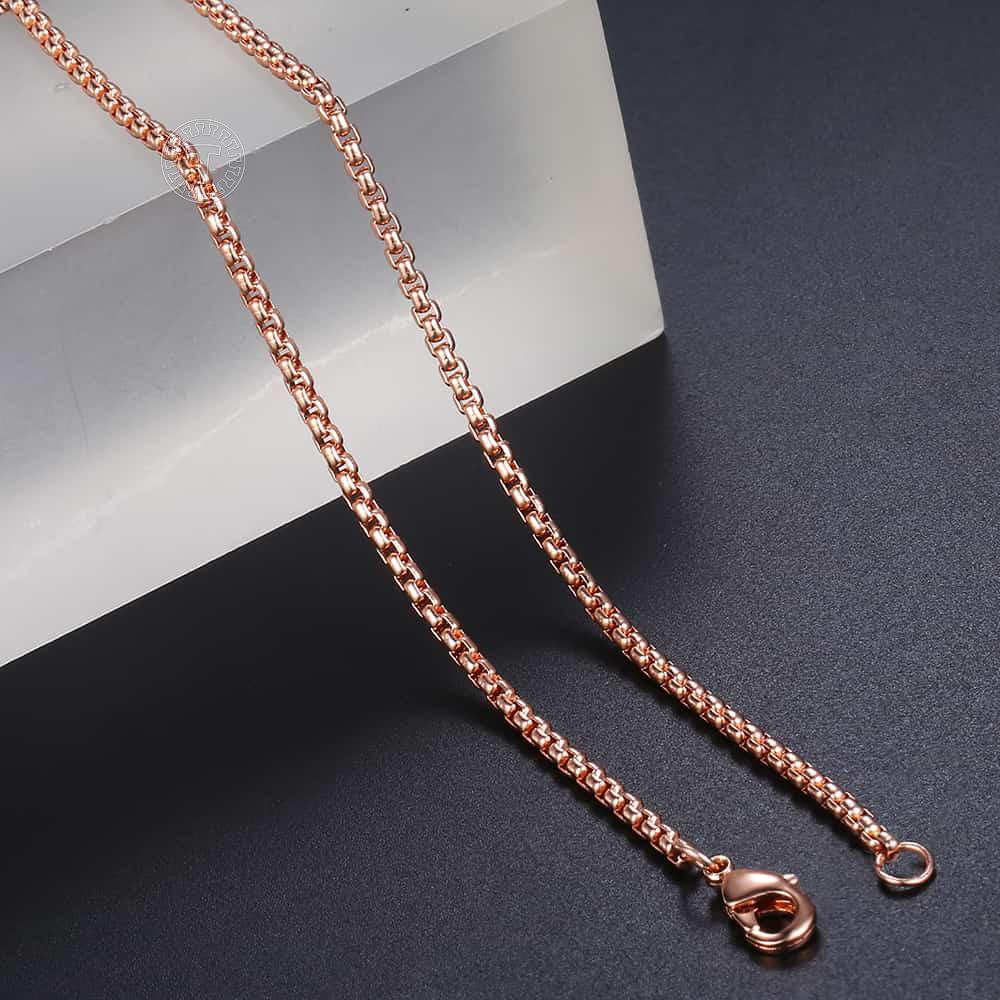 Einfache 2mm/3mm Frauen Runde Box Kette Halsketten Für Frauen Männer Edelstahl Nie Verblassen Rose Gold 2mm-60cm gold
