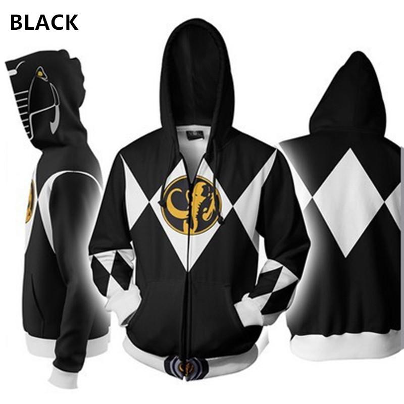 Herren Damen Sweatshirt Power Rangers Cosplay Hoodie Kostüm Superheld Cosplay Halloween Party Streetwear Oberteile 2XL schwarz