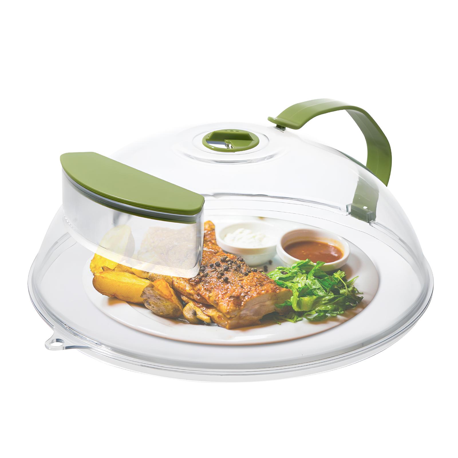 Spritzschutz für Lebensmittel in der Mikrowelle – transparenter Spritzschutz für die Mikrowelle, Herddeckel mit Griff/ Water injection grün