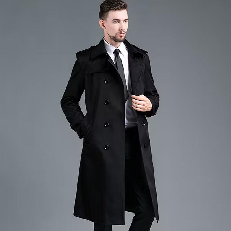 Herren-Trenchcoat, Umlegekragen, Streetwear, zweireihig, britischer Business-Oberbekleidungsmantel 180 schwarz