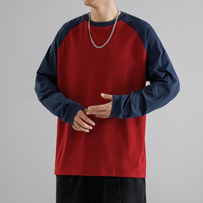 Neues Halbhoher Kragen Hoodie Herren Langarm T-Shirt Herren Locker und Vielseitig Lässig Herren Colorblockiertes Basisshirt M claret