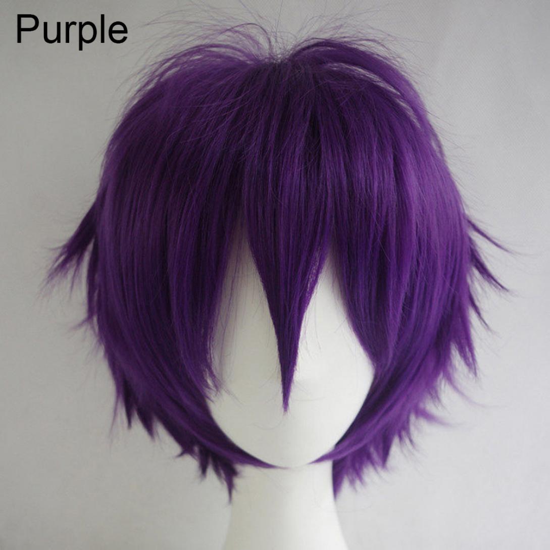 Orion Männer Frauen Multi-Color Kurze Gerade Haarteil Volle Perücke für Anime Party Cosplay One Size violett