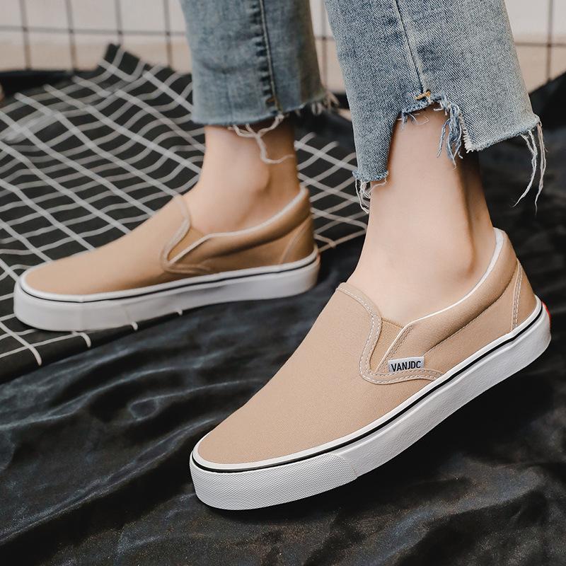 Weiße Segeltuchschuhe Jugend kleine weiße Schuhe Lazy One Pedal vulkanisierte Schuhe koreanische Version Paar Studenten elastische Freizeitschuhe 43 khaki