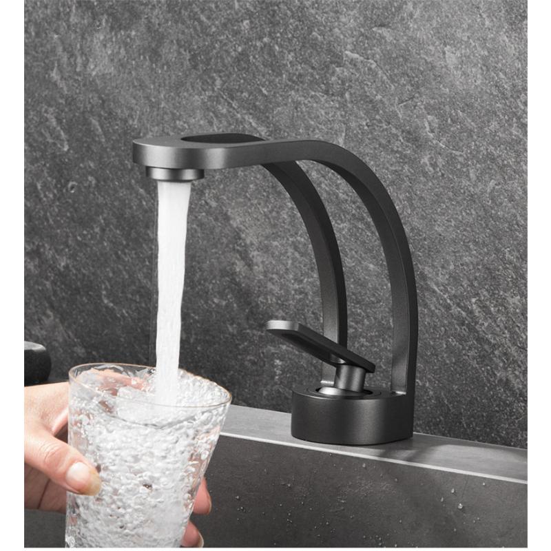 Badezimmer-Wasserhahn-Mischbatterie, Schwarz/Grau, Waschbecken-Wasserhahn, Einhebelmischer, heißer und kalter Waschtisch-Wasserhahn black