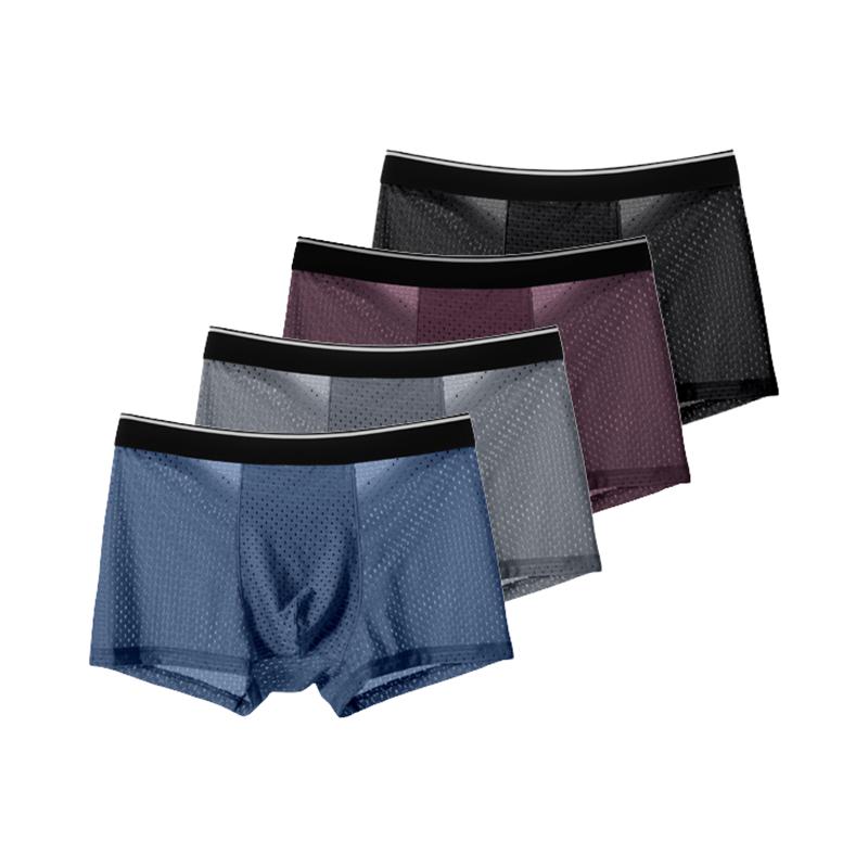 4Pcs Mesh Nahtlose Boxershorts Herren Unterwäsche Eis Seide Unterhose Bequeme Unterwäsche U Konvexen Höschen 5XL blau/dunkelgrau