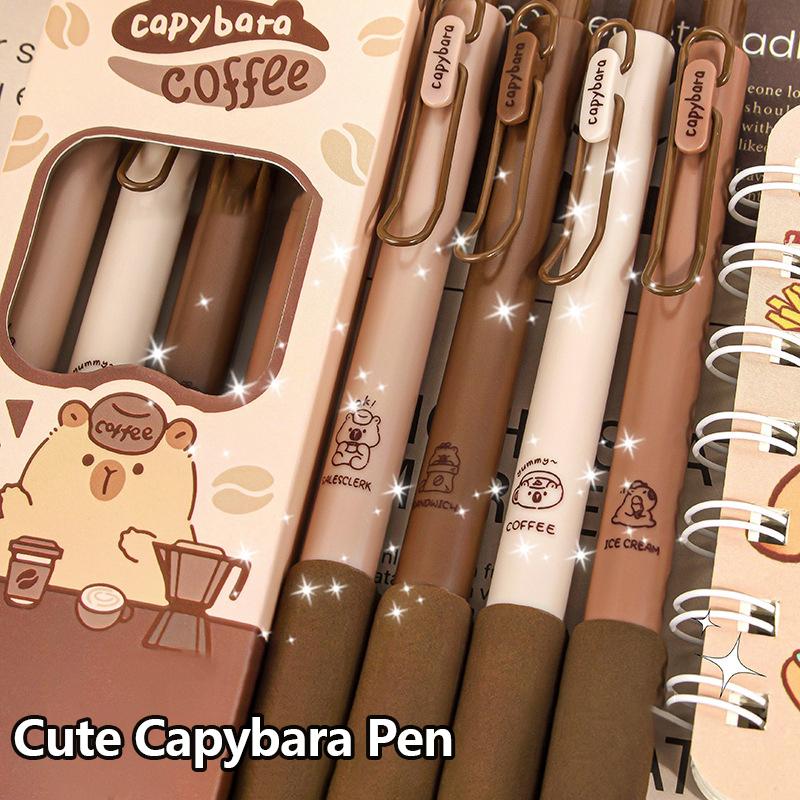 4 Stück niedlicher Cartoon-Capybara-Druck-Neutralstift, Schulbedarf, ästhetisches Briefpapier, Kawaii-Gelstifte, schnelltrocknend, 0,5 mm Stift ONESIZE