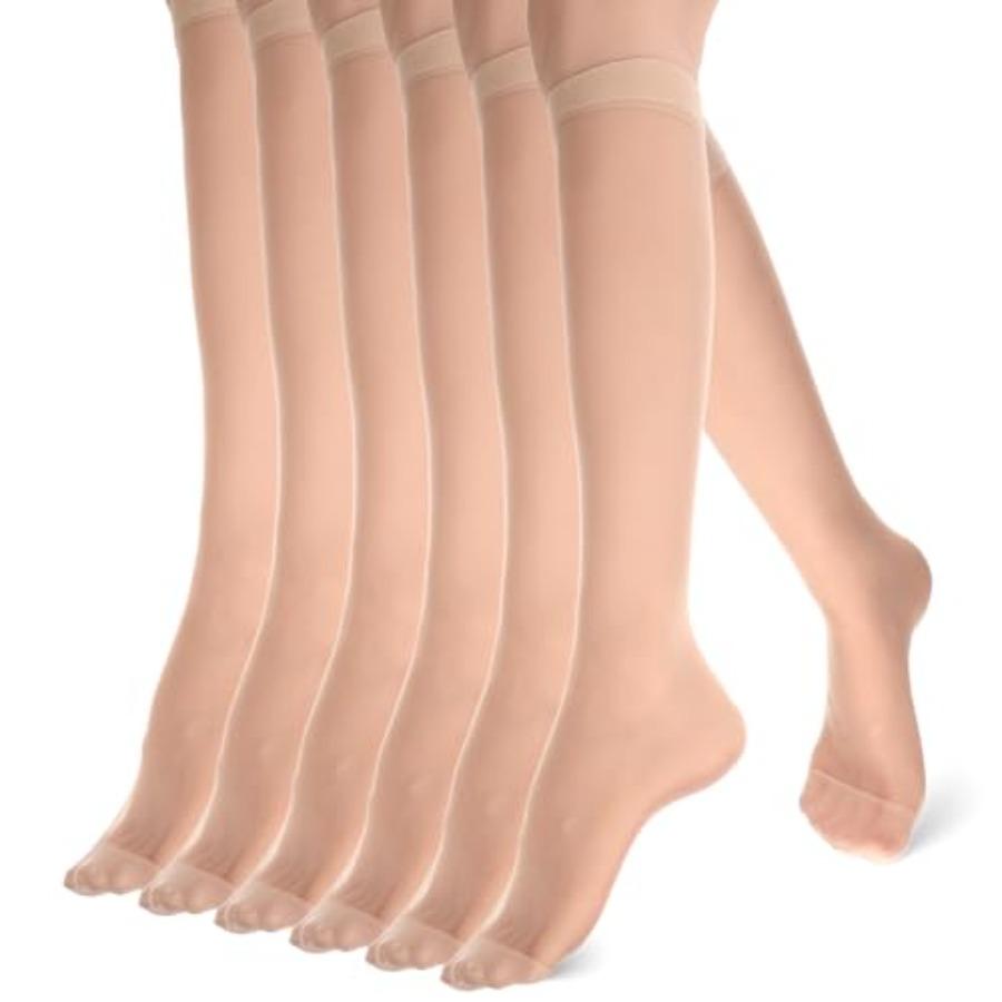6 Paar knielange Strumpfhosen für Damen, knielange Nylonstrümpfe für Damen, Hosenstrümpfe für Arbeitsuniformen und Kleider white
