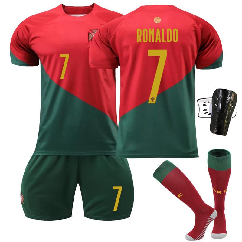 Kinder Portugal Fußball Trikot Set Weltmeisterschaft Fußballshirt Cristiano Ronaldo Nummer 7 Trikot Sportanzug 28 (155-160cm)