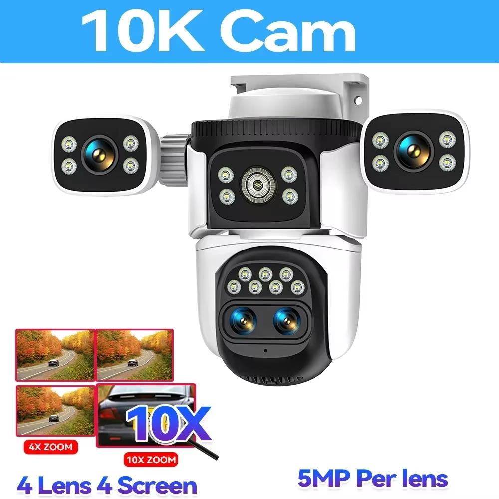10K Home Security WiFi-Kamera, vier Objektive, vier Bildschirme, PTZ 360°, 10-fache optische Videoüberwachung, automatisches Tracking, 20MP, kabellose Überwachungs-IP-Kamera 10K Camera