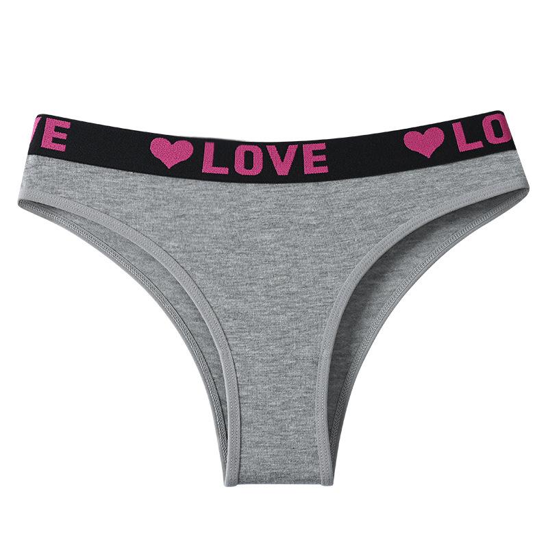 Dessous-Unterwäsche mit Liebesbrief-Aufdruck, sexy Unterwäsche, süß, bequem, niedrige Taille, Slips aus reiner Baumwolle, dreieckig, für Damen 170 graue