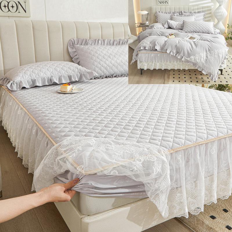 Vier-Jahreszeiten-Spitzen-Bettrock, einteilig, dick, gesteppt, Prinzessinnen-Stil, Tagesdecke, waschbar, rutschfeste Tagesdecke, Bettwäsche 150*200cm 3pcs