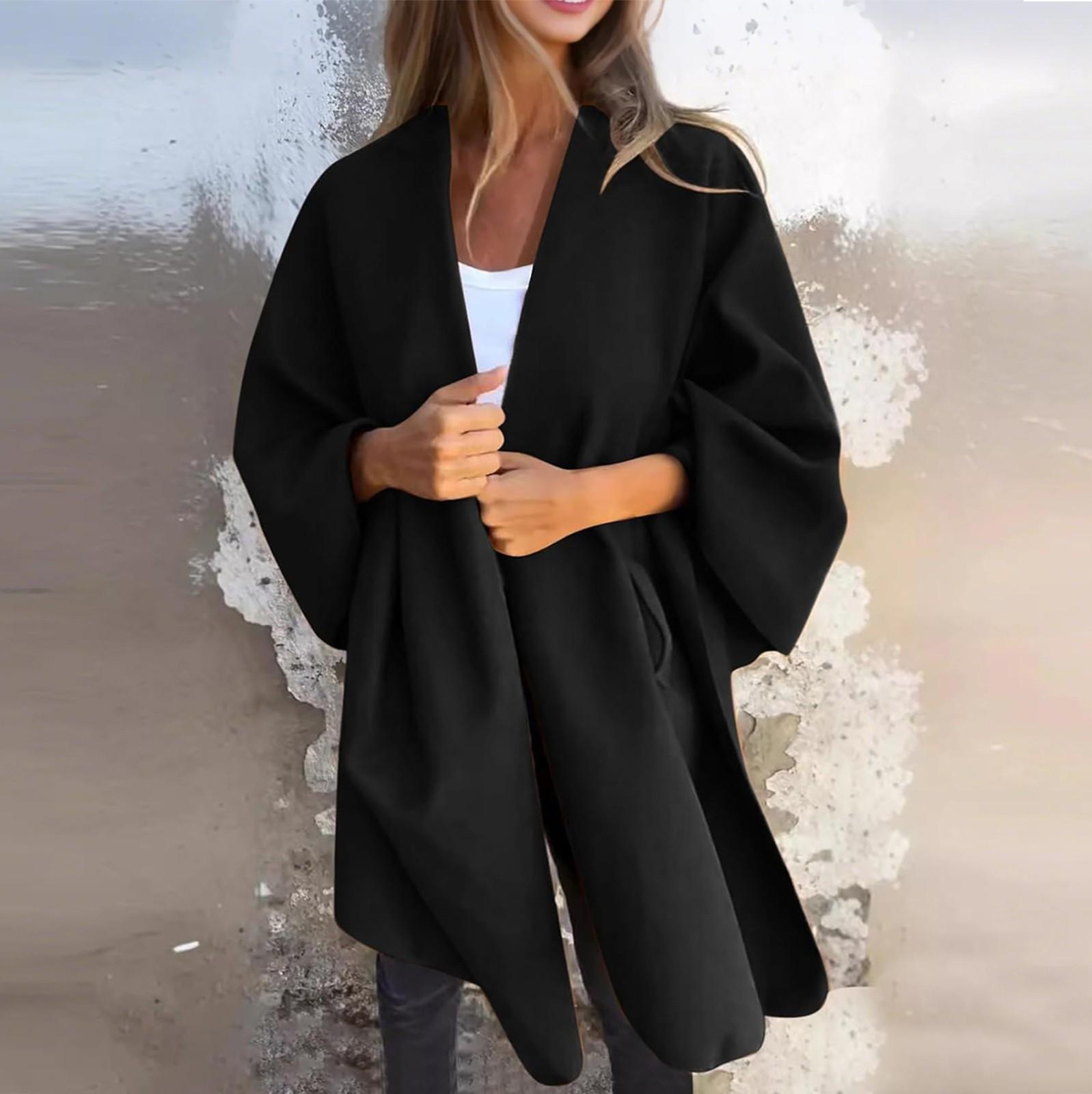 Damen Modische Lässige Knopf V-Ausschnitt Jacken Vielseitiges Cape Schal XXXXL schwarz