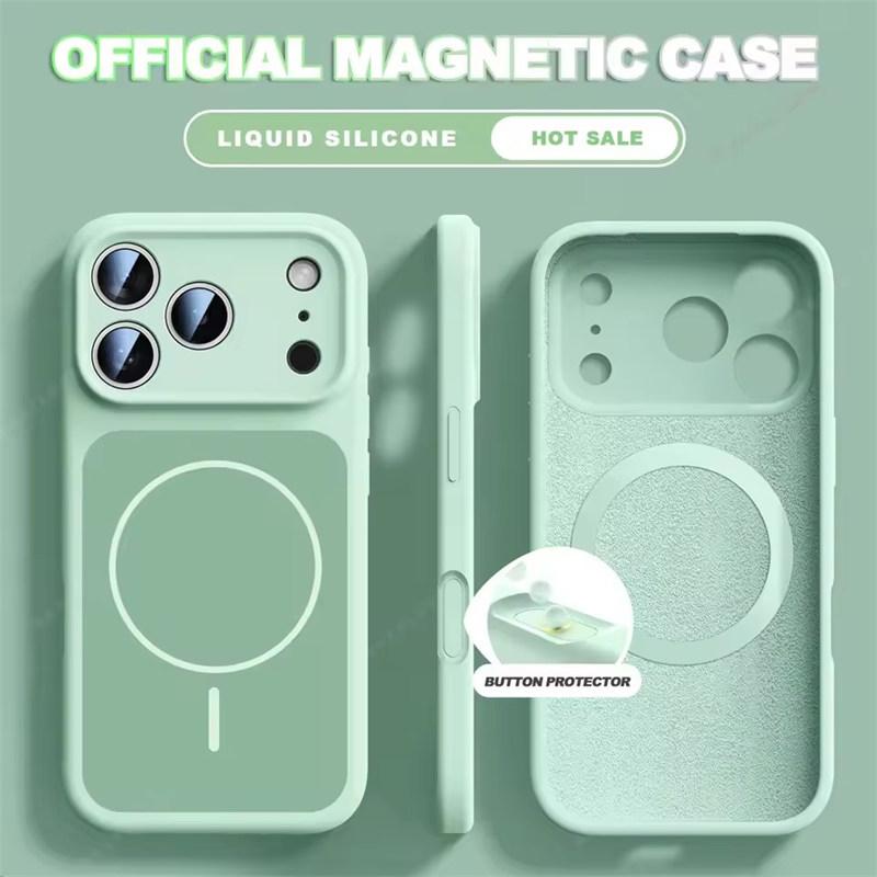 Magnetische Handyhülle aus flüssigem Silikon für iPhone 17 16 15 Pro Max 17 Pro Max Magsafe Schutzhülle iPhone 17 Pro Max cyanblau