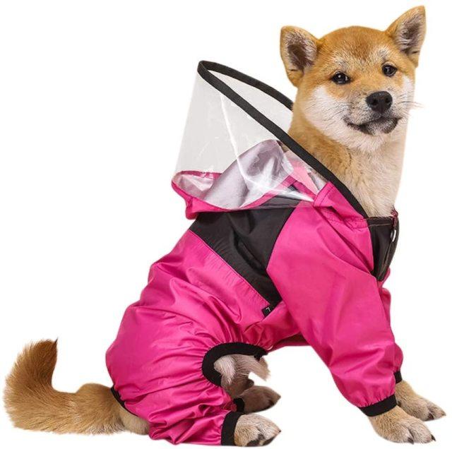 Haustier-Hunde-Regenmantel, das Hundegesicht, Haustier-Kleidung, Overall, wasserdichte Hundejacke, Hunde, wasserabweisende Kleidung für Hunde, Haustier-Mantel L rose rot