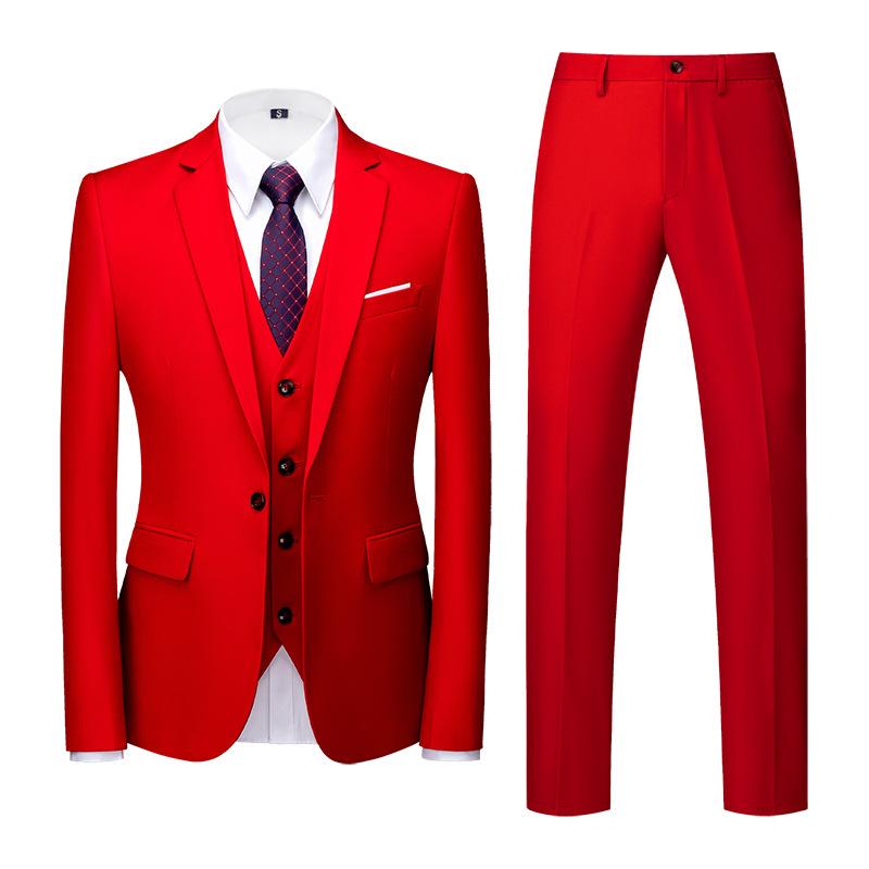 Formeller Anzug, 3-teiliges Set, Anzug für Herren, Business, Büro, Hochzeit, Party, Anzug, Blazer + Hose + Weste M rot