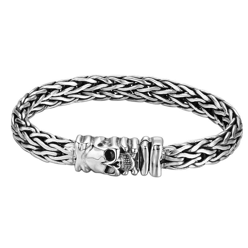Reine S925 Sterling Silber Schmuck Schädel Hand Woven Domineering Mann 'S Armband Echt Silber Vintage Trendy Punk Edlen Schmuck geschenk 21cm