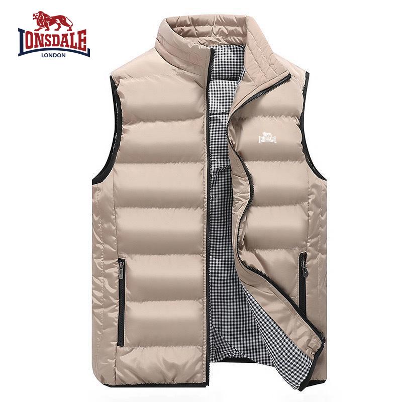 Lonsdale Bestickte High-End Baumwoll-Weste Jacke, Herren Herbst/Winter Mode Lässig Bequem Ärmellose Jacke S khaki