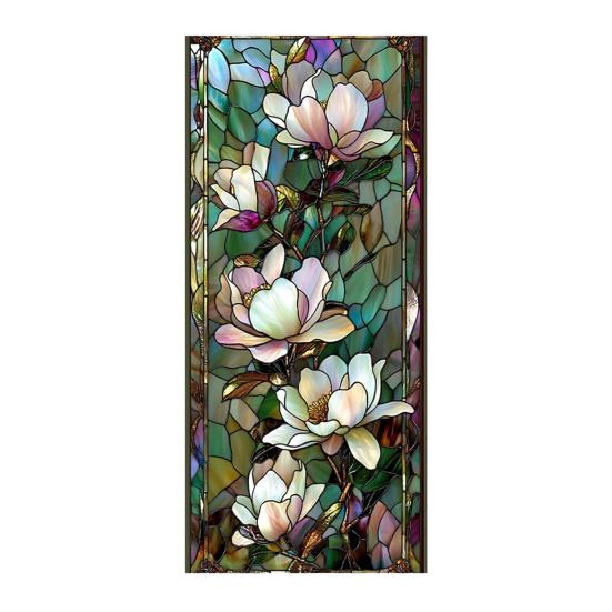 Fenster-Sichtschutzfolie Buntglas Floral Statische Fensterfolie Dekorativ UV-Blockierend Hitzeregulierend Glasaufkleber für Glastüren Fenster I