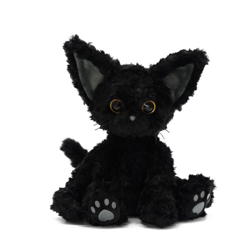 Süßes schwarzes Katzen-Plüschtier, Dekokissen, Khaki, gelockt, Kuki, schwarze Katze, lange Haare, Puppe, große Augen, festliches Geschenk, Geschenk zum Geburtstag eines Kindes 27cm
