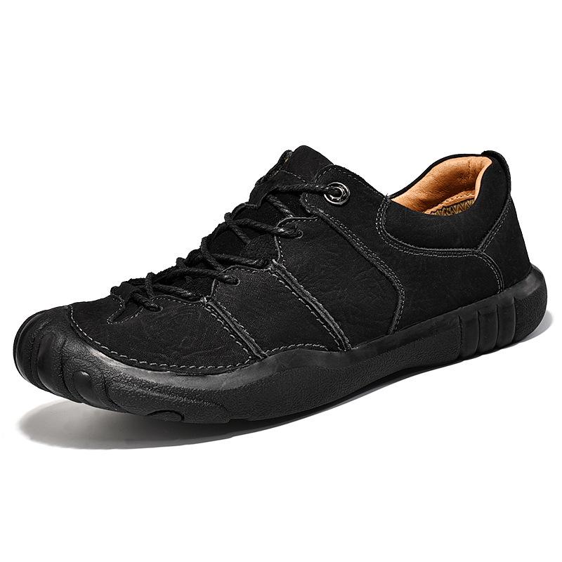 Herbst- und Winter-Outdoor-Freizeitschuhe Herren Atmungsaktive Echtleder-Wanderschuhe Herren Wasserdichte Rutschfeste Sport-Wanderschuhe 45 black