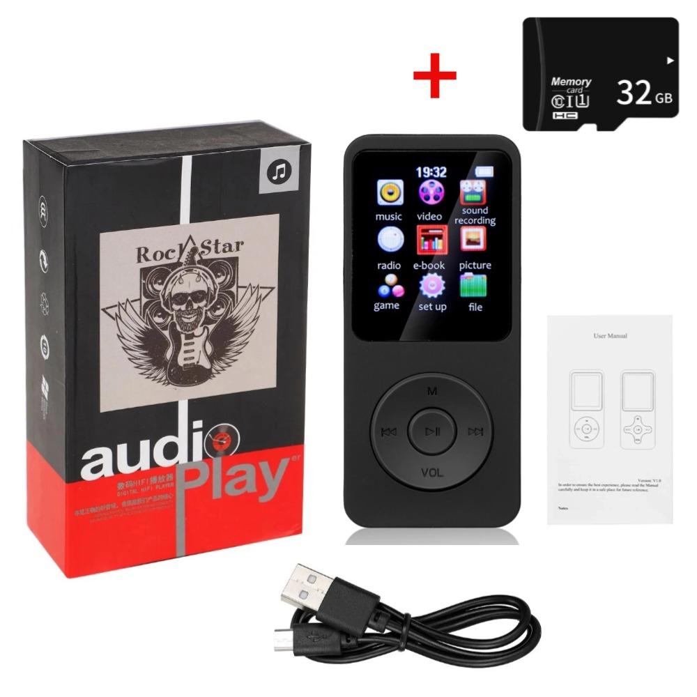 Mini-MP3-MP4-Player, FM-Radio, Bluetooth-kompatibel, 5.4-Stereo-Musik-Player, tragbarer Lautsprecher, unterstützt FM, TF-Karte, E-Book, Voice Recorder, eingebautes Mikrofon With 32G TF Card schwarz
