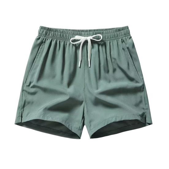 Herren-Shorts, elastischer Bund, verstellbarer Kordelzug, lässige Shorts mit Taschen, einfarbig, schnelltrocknend, Sport-Shorts L grün