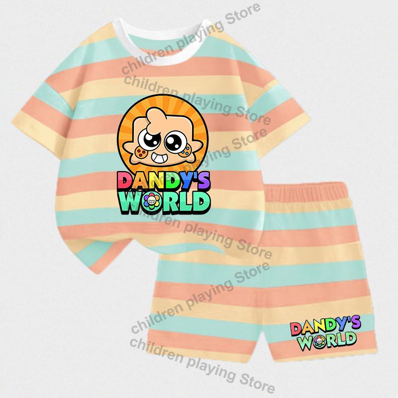 Dandys World Kinder Streifen Sets Sommer Mädchen Jungen T-Shirt Shorts Anzüge Kawaii Druck Lässige Sportkleidung Kinder Nachtwäsche Geschenke 160