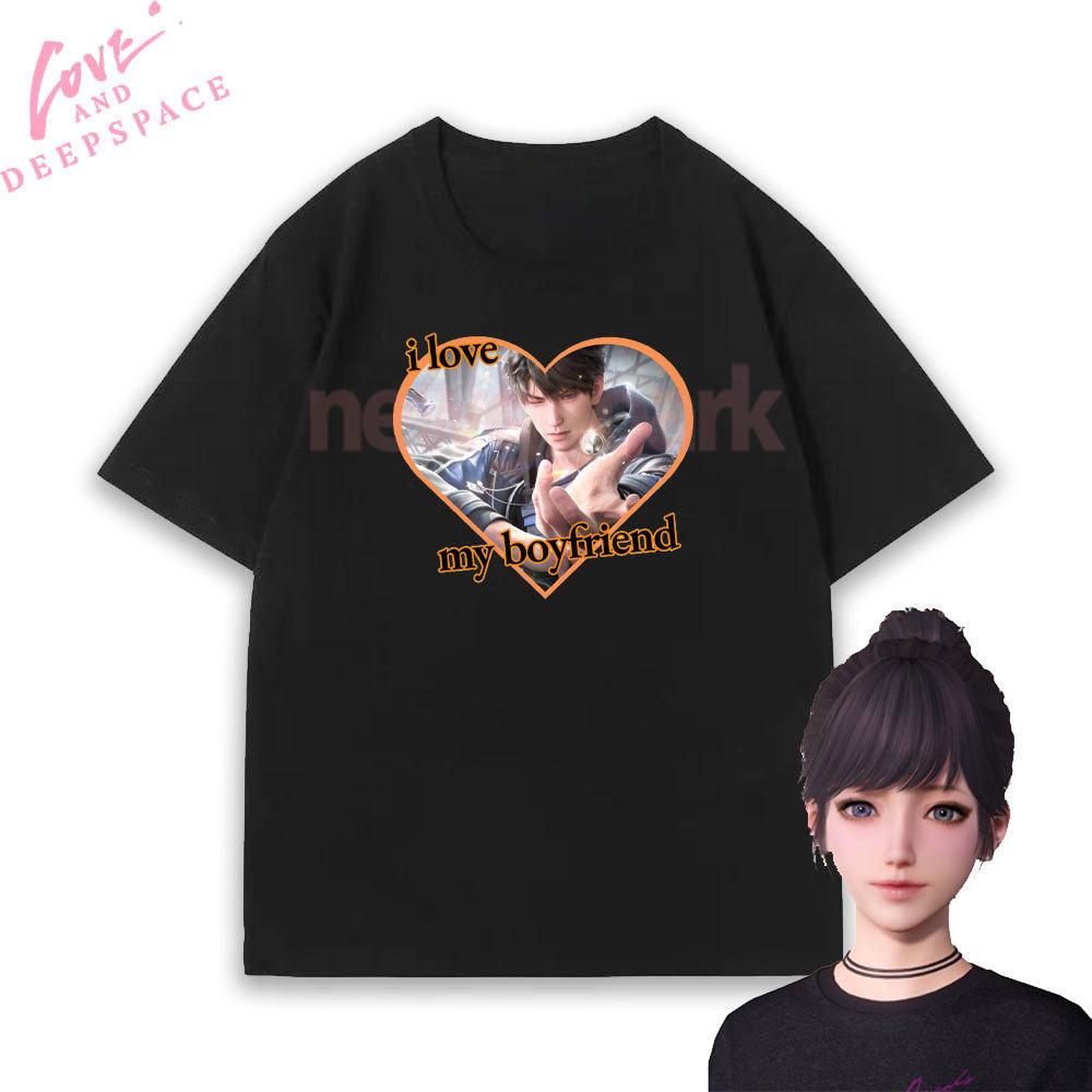 Caleb Love und Deepspace Grafik T-Shirts Damen Unisex Otome Spiel T-Shirt Freundin Cartoon Anime Spiel Baumwolle Kurzarm M gray