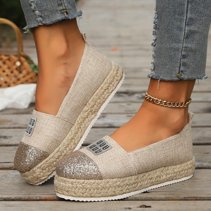 Mode Neu Heißer Verkauf Damen Schuhe Slipper Damen Vulkanisierte Schuhe Runde Zehen Pailletten Uni Outdoor Plateau Lässige Bequeme Schuhe 40